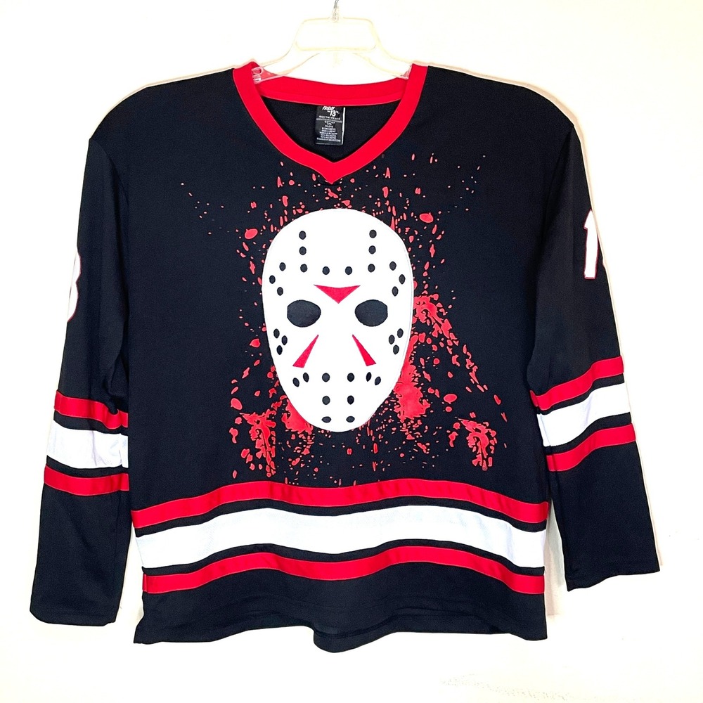Friday the 13th Jason Voorhees Hockey Jersey Black Red Mens 2XL Horror Movie